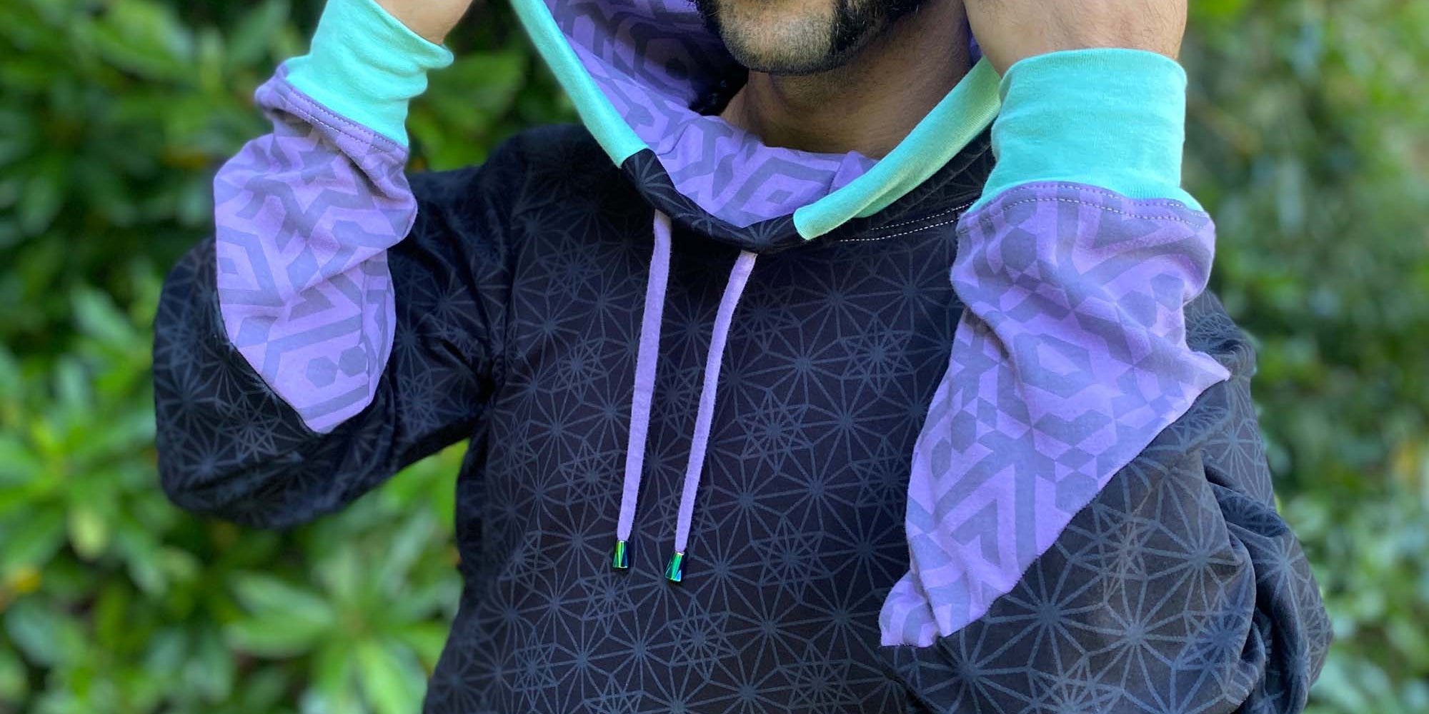 Organic Cotton Sacred Geometry Hoodie | Black with Vector Equilibrium design