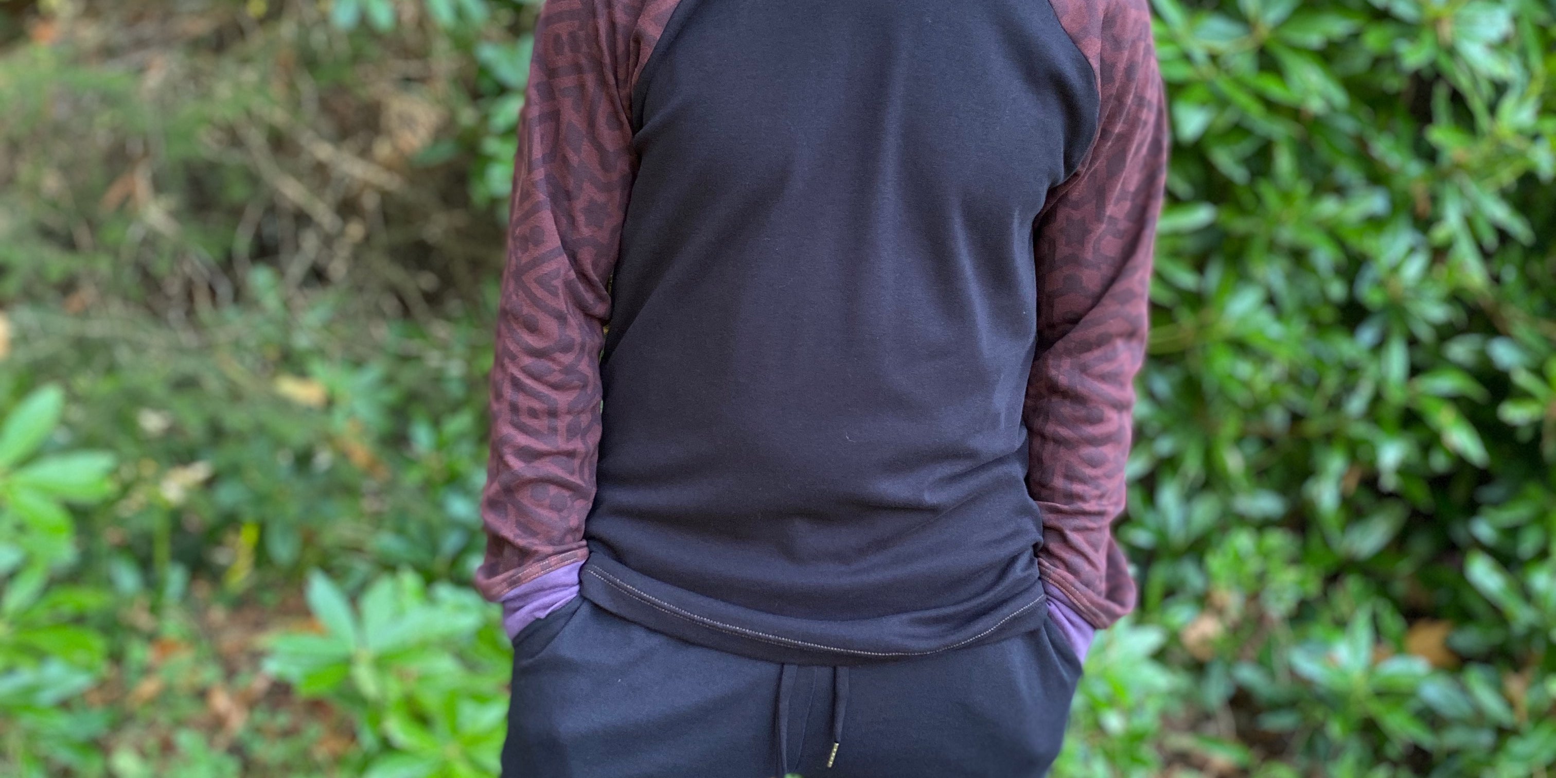 Mens Long sleeve shirt and joggers | Loungewear set with black organic cotton fabric and sacred geometry designs