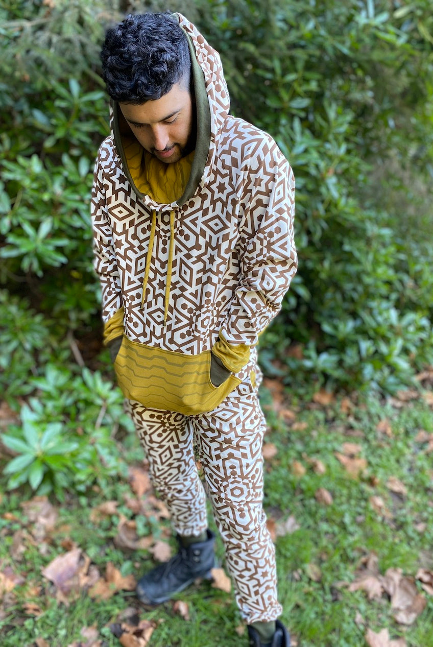 Mens Hooded Geometric Romper matching set of joggers and hoodie
