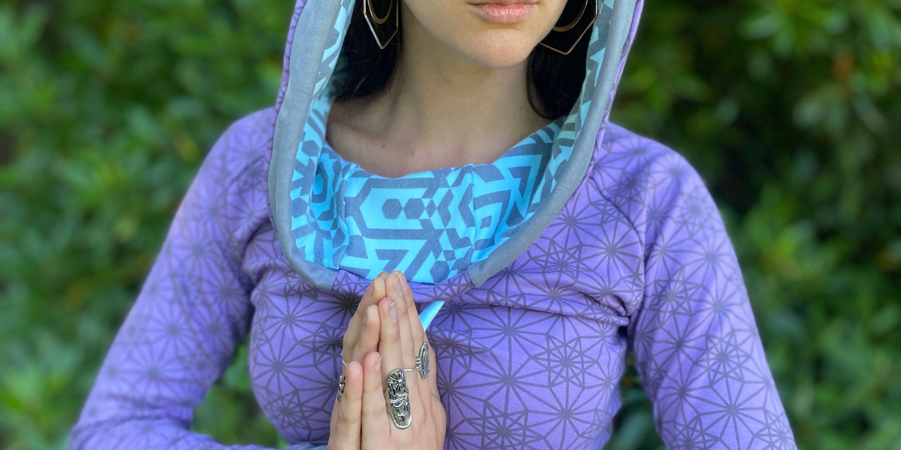Organic Cotton Sacred Geometry Crop Hoodie with Lavender Color Fabric