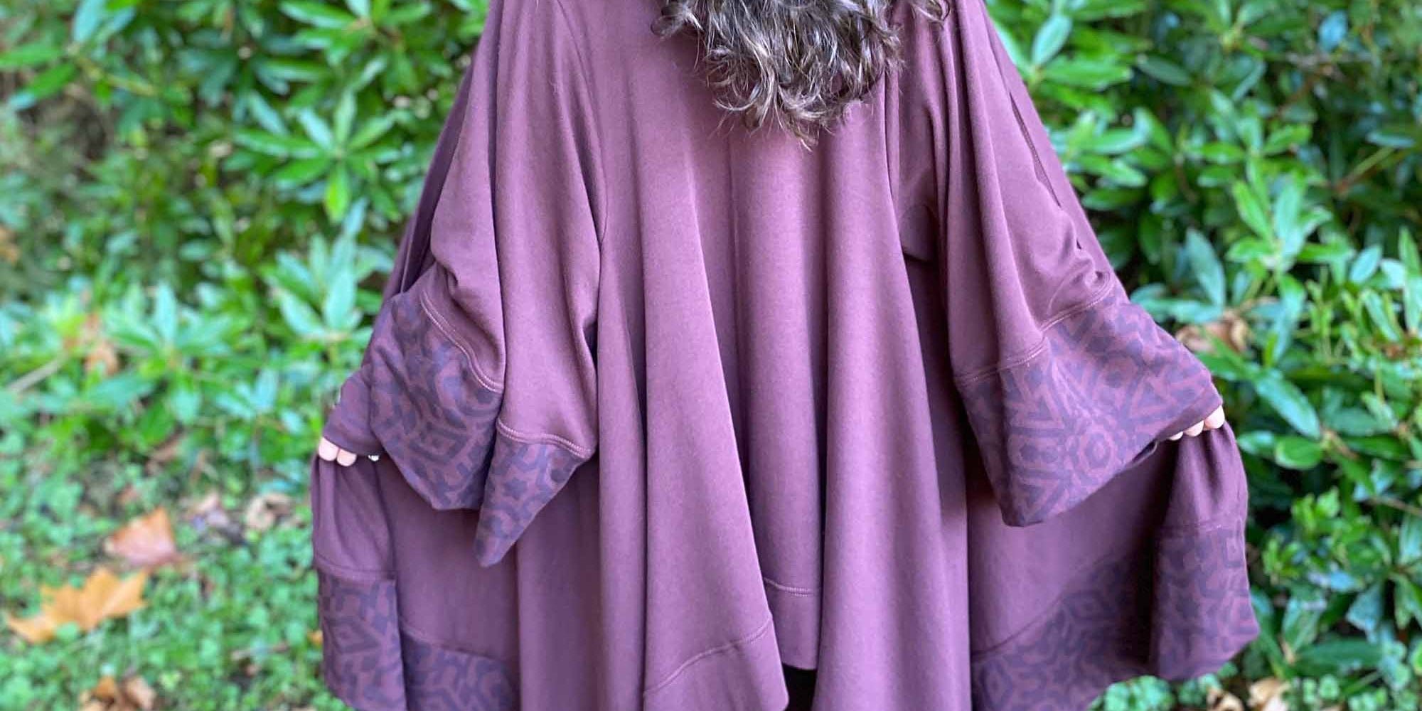Organic cotton brown colored fabric Kimono with Sacred Geometry screen printed designs