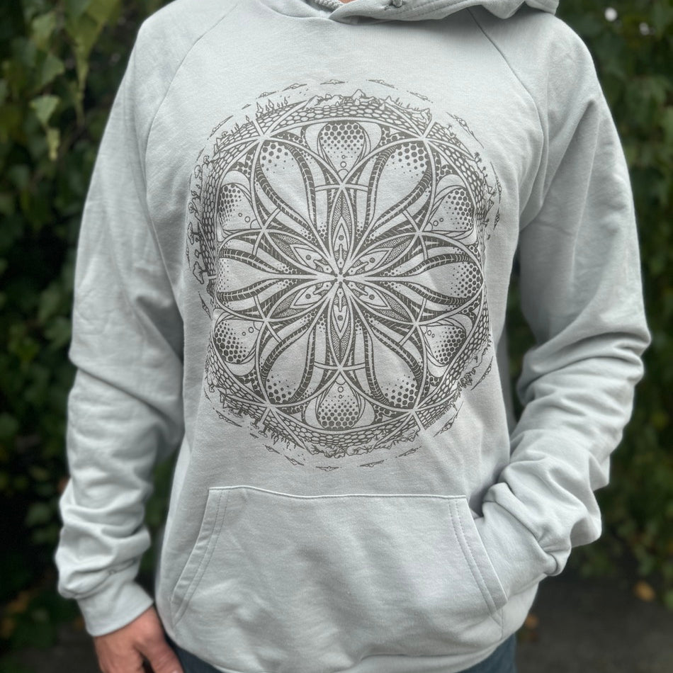 Gaia Hoodie - Organic Cotton Medium Weight Fleece Geometric Nature Graphic Pullover