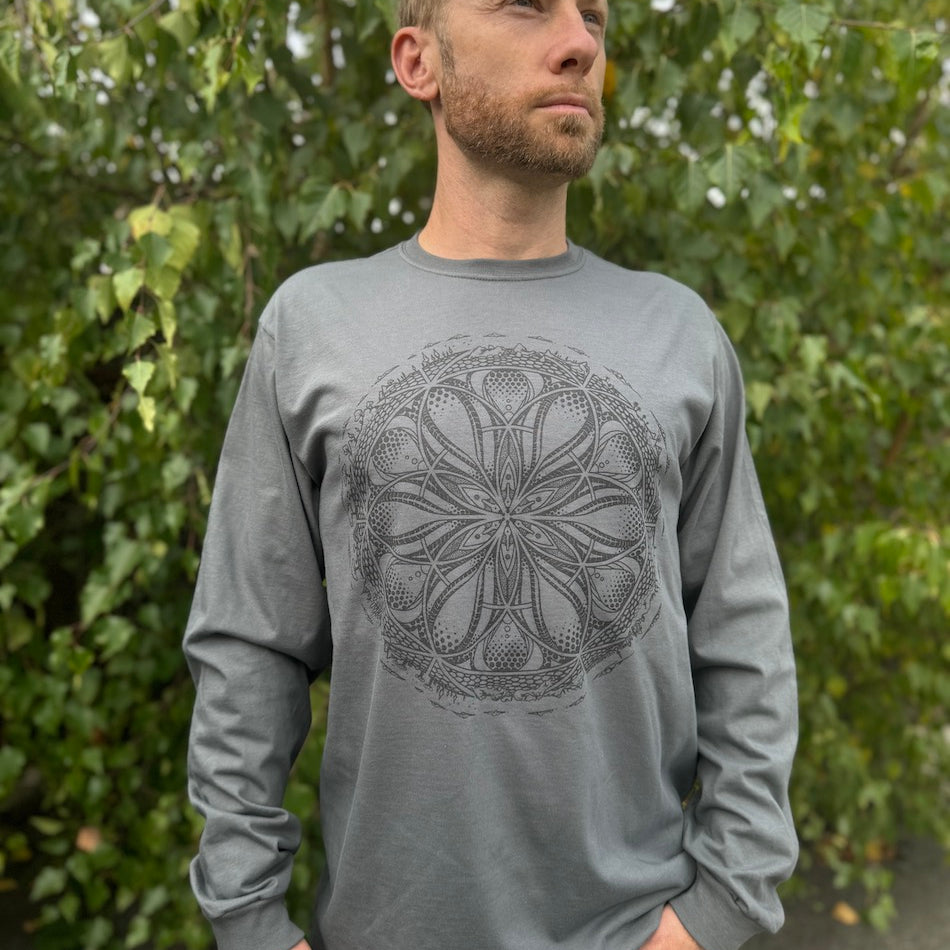 Gaia Long Sleeve - Organic Cotton Light Weight Jersey Geometric Nature Graphic Crew Neck Shirt