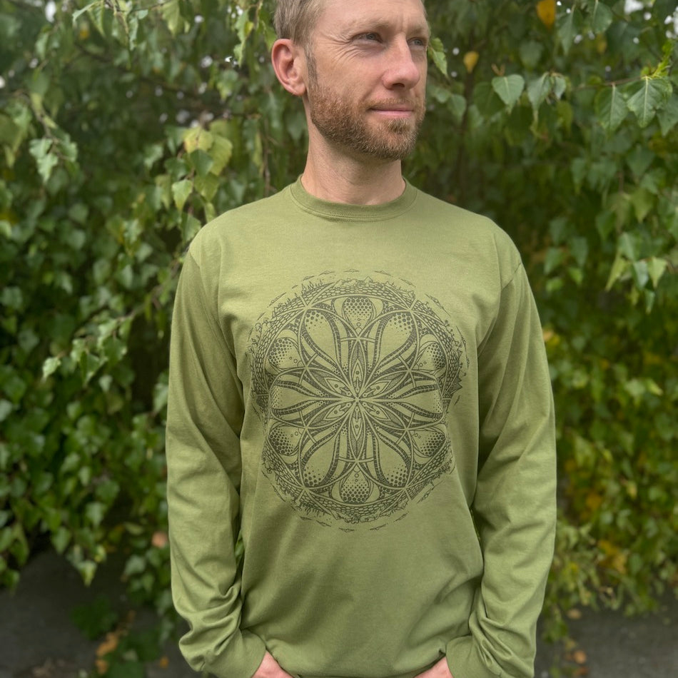 Gaia Long Sleeve - Organic Cotton Light Weight Jersey Geometric Nature Graphic Crew Neck Shirt