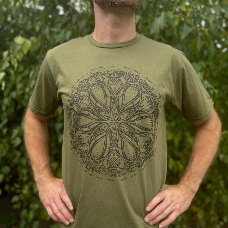Gaia T-shirt - Organic Cotton Light Weight Jersey Geometric Nature Graphic Crew Neck Shirt