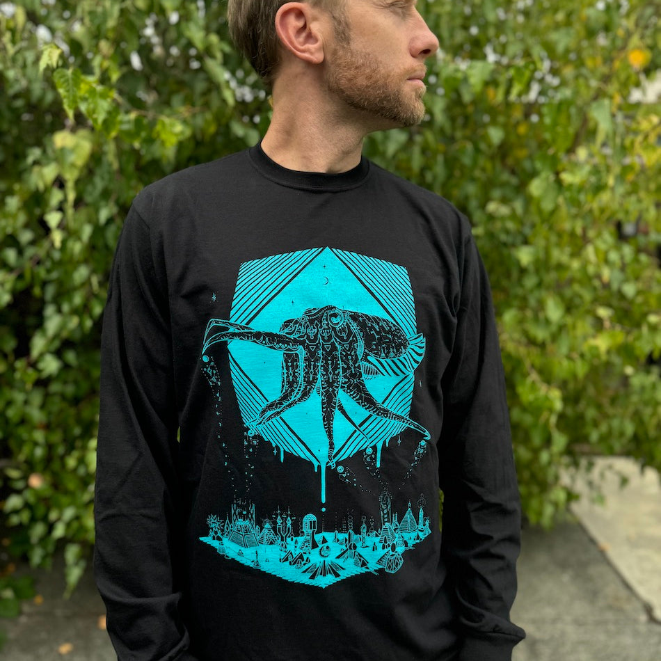 Pharaoh Cuttlefish Long Sleeve - Organic Cotton Light Weight Jersey Sci-fi Animal Graphic Crew Neck Shirt