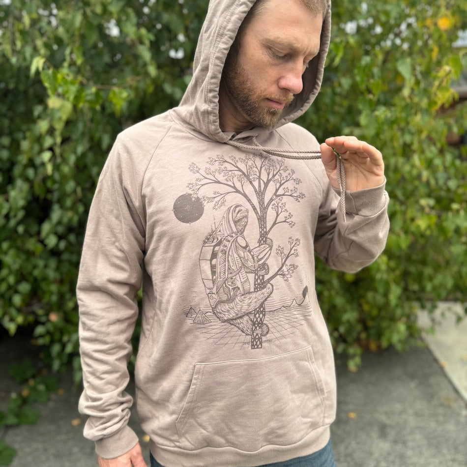 Slothstronaut Hoodie - Organic Cotton Medium Weight Fleece Sci-fi Animal Graphic Pullover