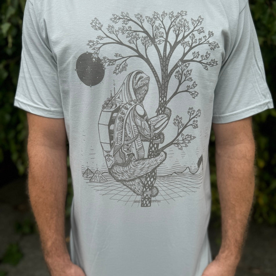 Slothstronaut T-Shirt - Organic Cotton Lightweight Jersey Sci-fi Animal Graphic Crew Neck Shirt