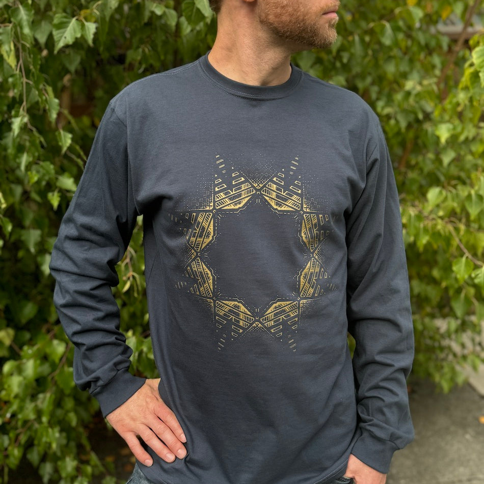 Breathe Long Sleeve - Organic Cotton Light Weight Jersey Sacred Geometry Graphic Crew Neck Shirt