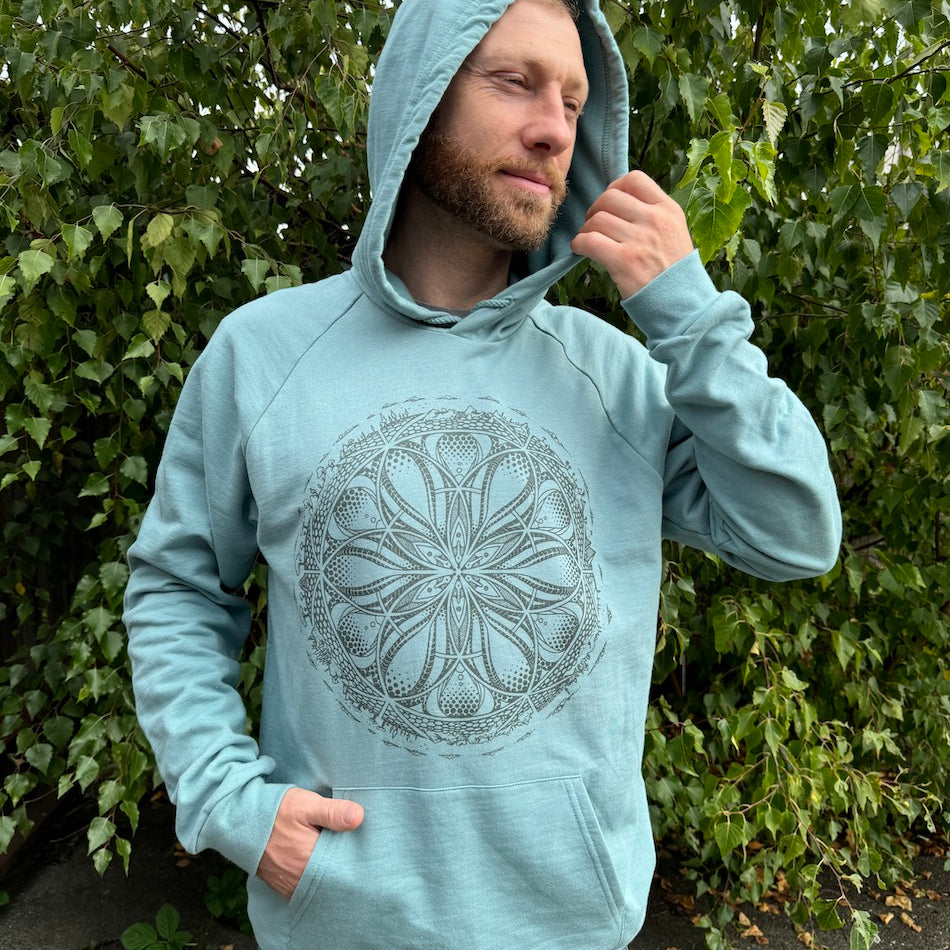 Gaia Hoodie - Organic Cotton Medium Weight Fleece Geometric Nature Graphic Pullover