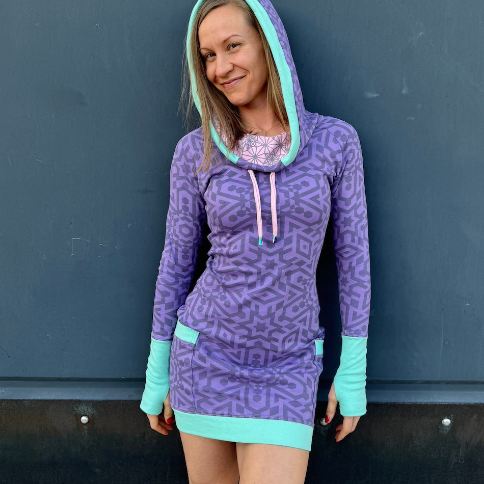 Portal Dress - Organic Cotton Medium Weight Interlock Jersey Cowl Hooded Dress