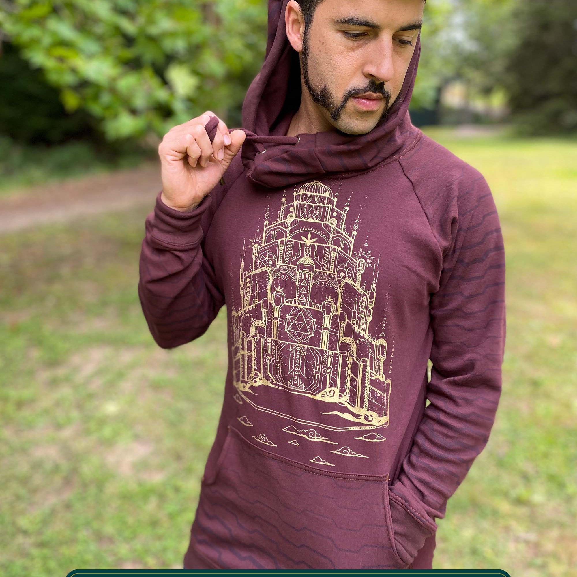 Portal Hoodie - Organic Cotton Mid-weight Extra Long Pullover - Printed