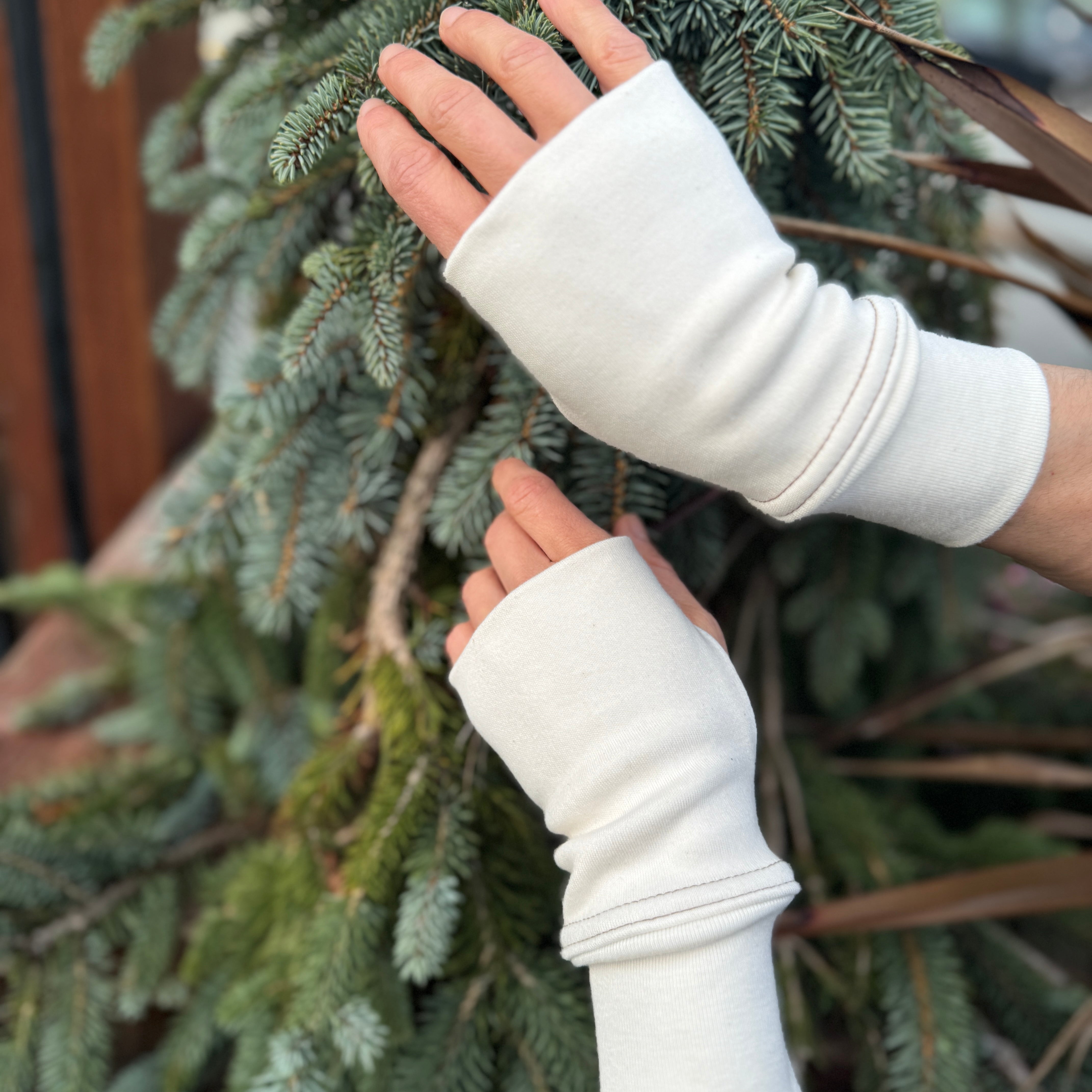 Geo Hand Warmers - Organic Cotton Fingerless Gloves - Pure