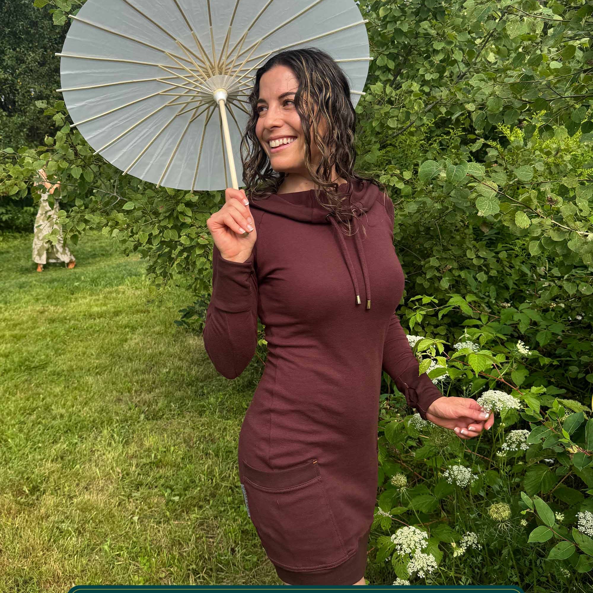 Portal Dress - Organic Cotton Fitted Mini Dress with Hood and Pockets - Solid Color