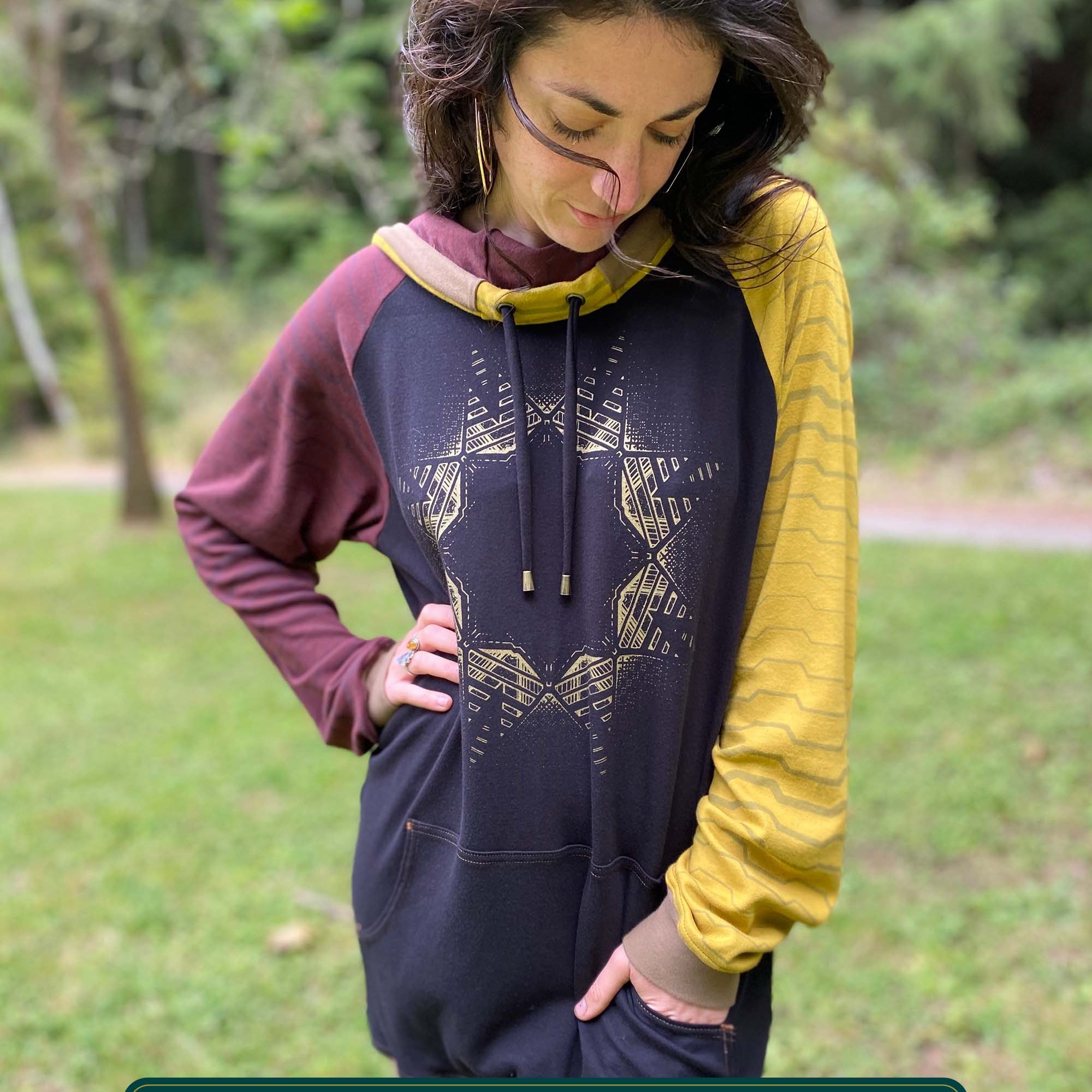 Portal Hoodie - Organic Cotton Mid-weight Extra Long Pullover - Printed