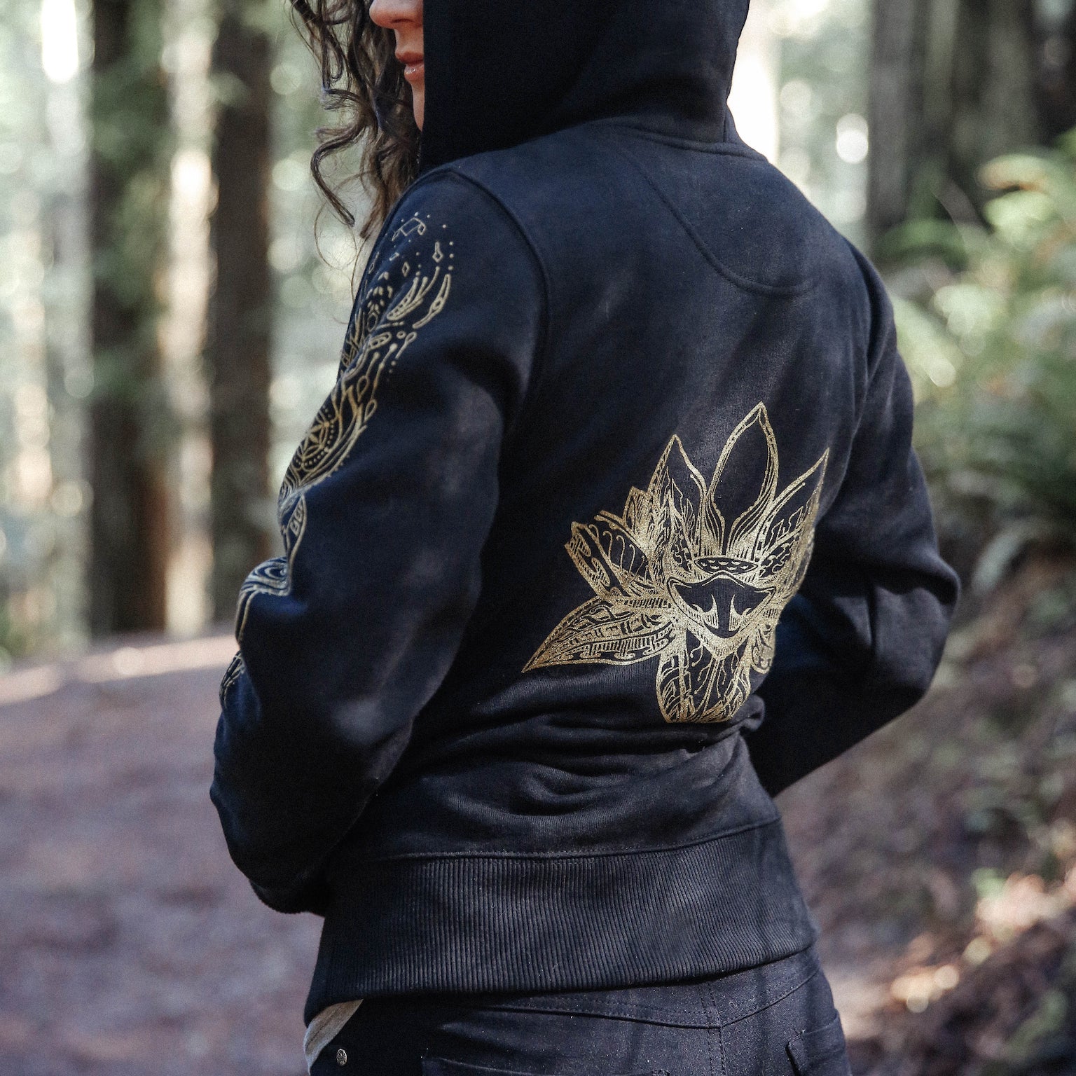 Lotus Zip Up - Organic Cotton/ Recycled Poly Heavyweight Fleece Sacred Geometry Graphic Women's Hoodie