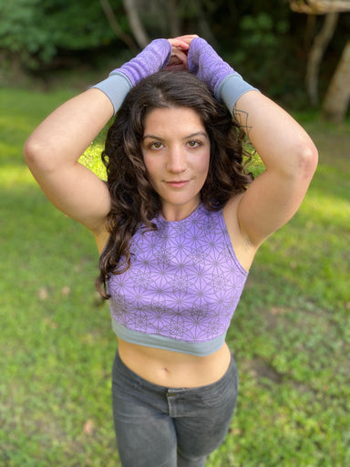 Organic Cotton Sacred Geometry Crop Top with Lavender Colored Fabric