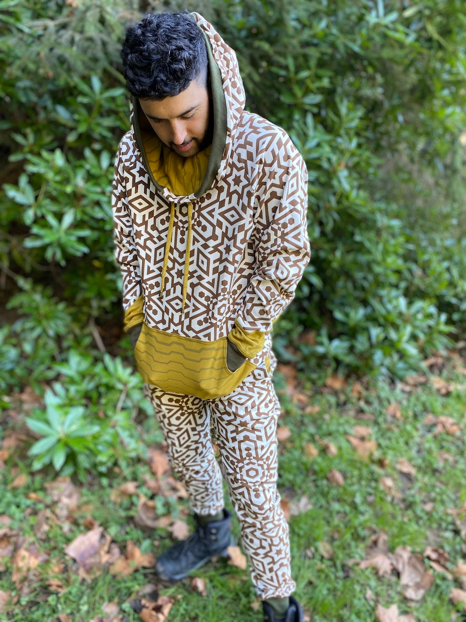 Mens Hooded Geometric Romper matching set of joggers and hoodie