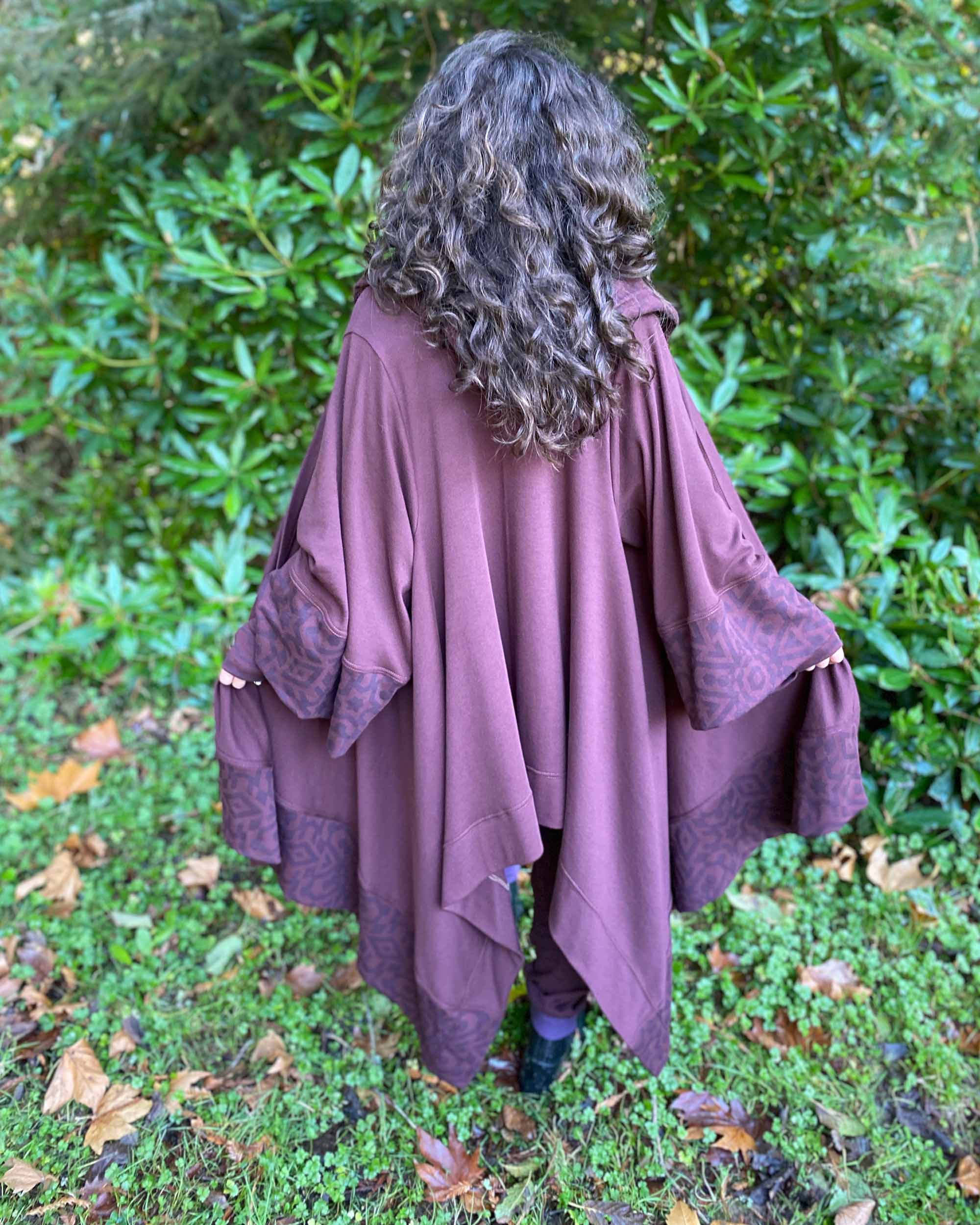 Organic cotton brown colored fabric Kimono with Sacred Geometry screen printed designs