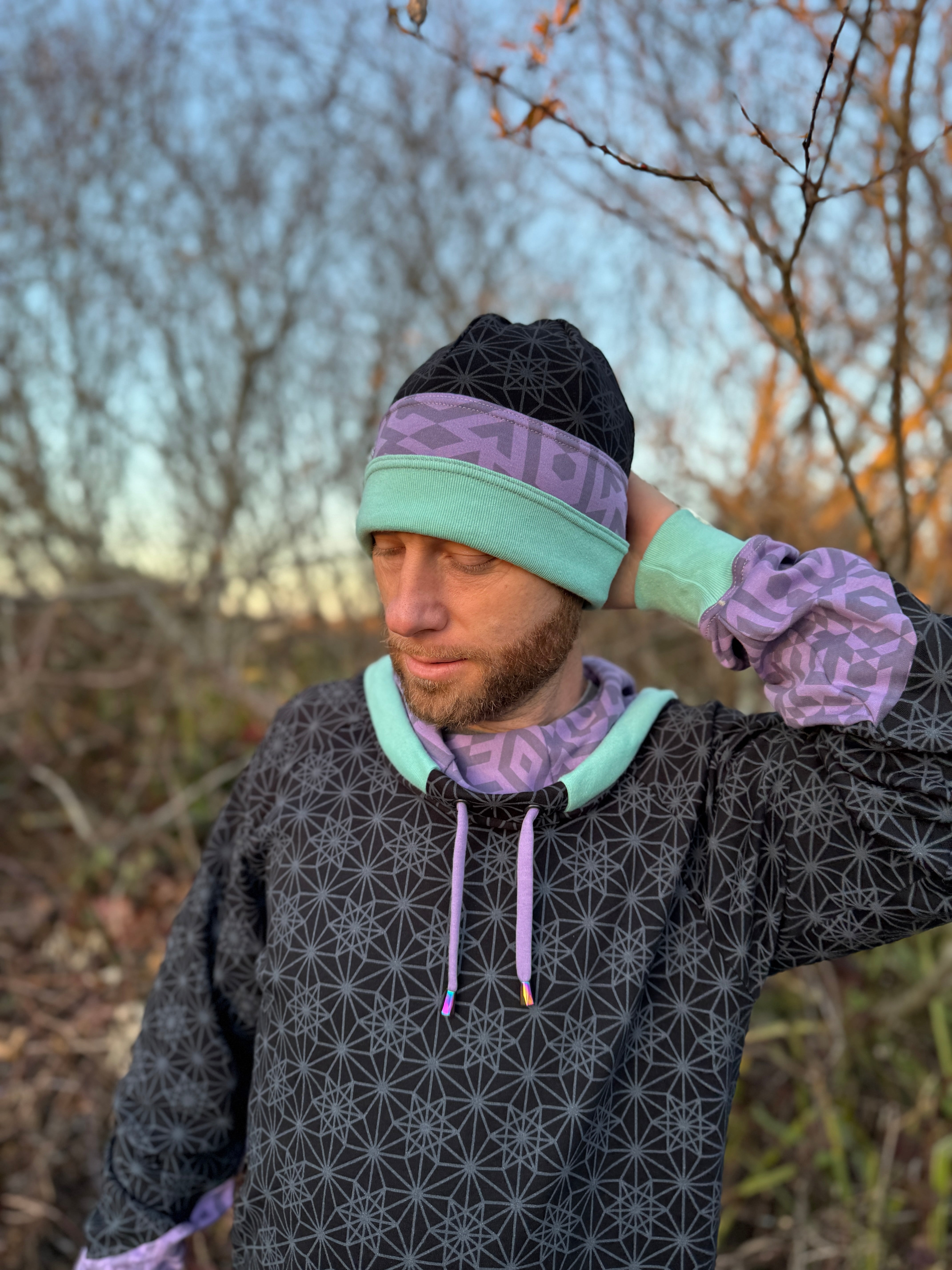 Winter Beanie Organic Cotton Medium Weight Interlock Jersey Heavyweight Rib Double Layered Geometric Stocking Hat Prima Terra
