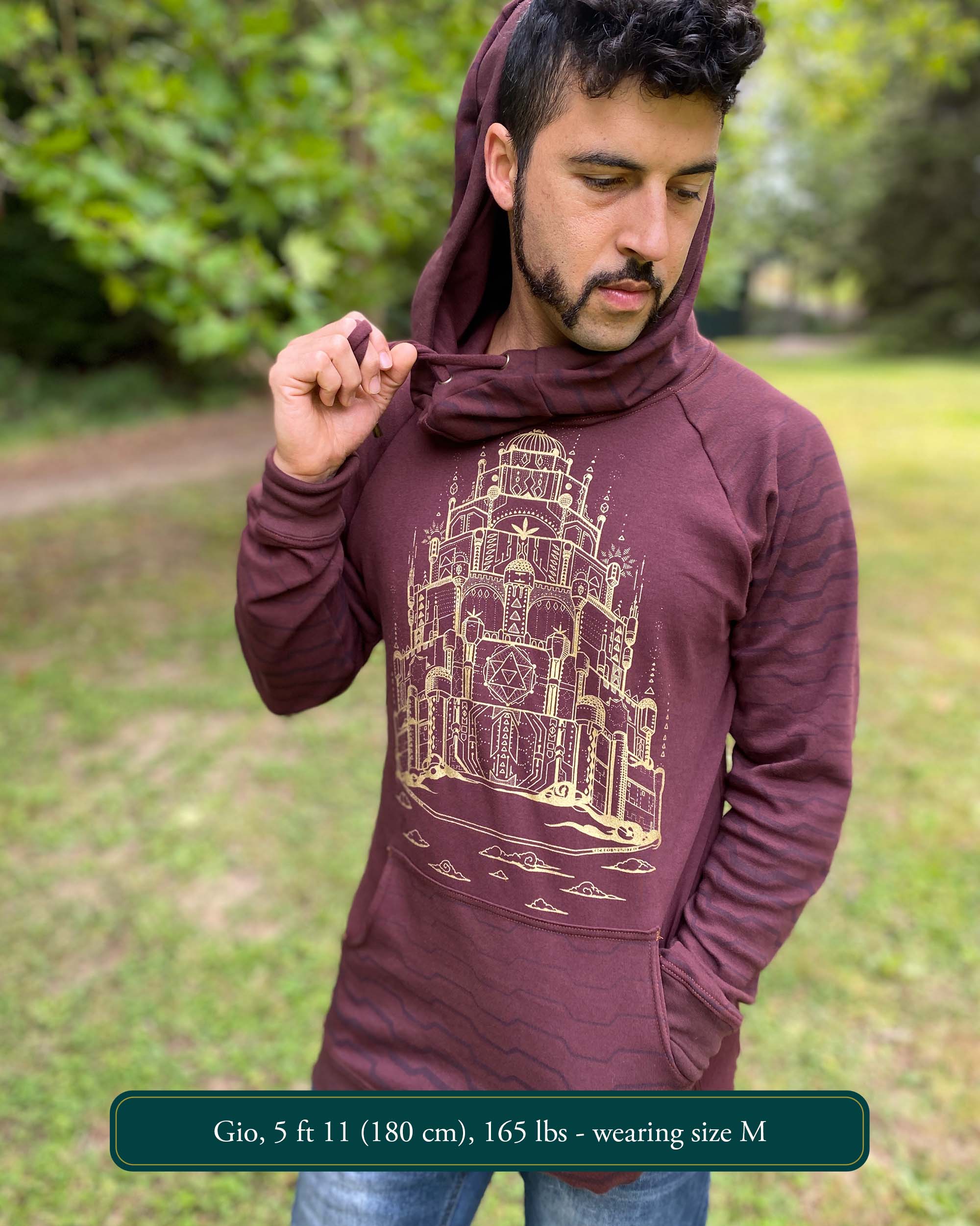 Portal Hoodie - Organic Cotton Mid-weight Extra Long Pullover - Printed