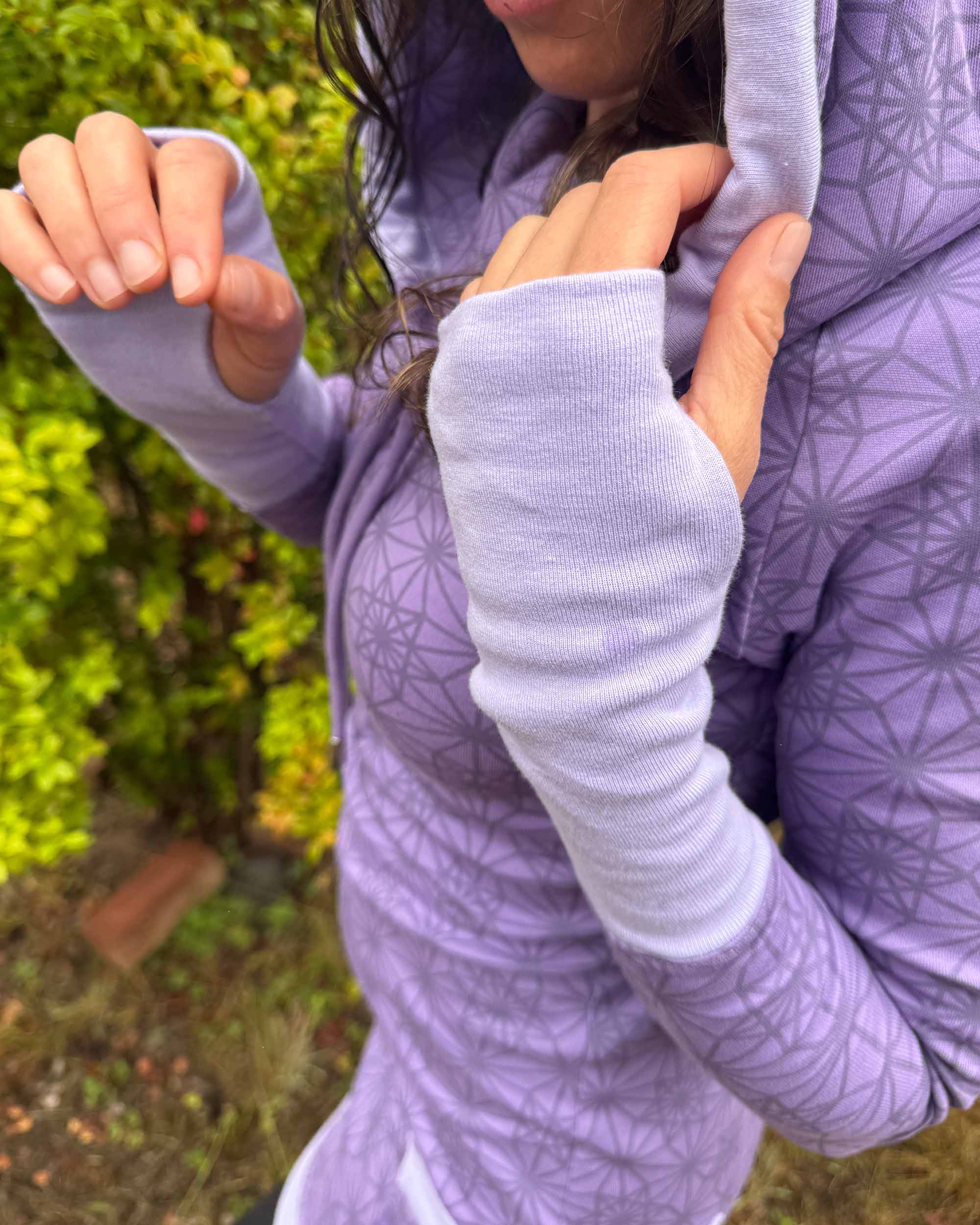 Organic Cotton Lavender Long Sleeve Hooded Mini Dress with Pockets M / Organic Cotton Interlock Jersey Organic Cotton Lavender Long Sleeve Hooded Mini Dress with Pockets M / Organic Cotton Interlock Jersey