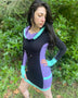 Side Panel Portal Dress - Organic Cotton Long Sleeve Cowl Hood Fitted Mini Dress