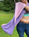 Lavender and pink organic cotton two tone infinity scarf with geometric prints.