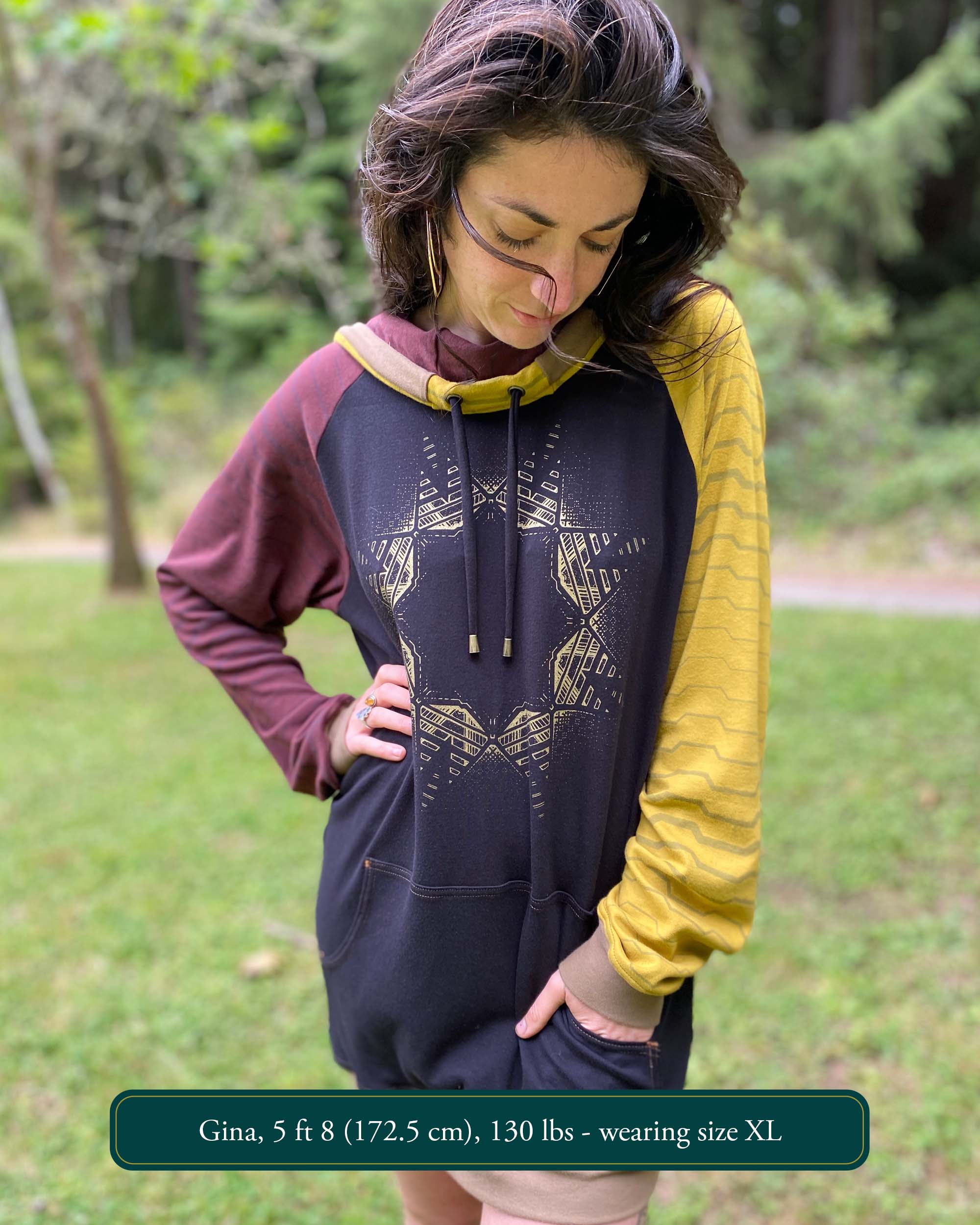 Portal Hoodie - Organic Cotton Mid-weight Extra Long Pullover - Printed