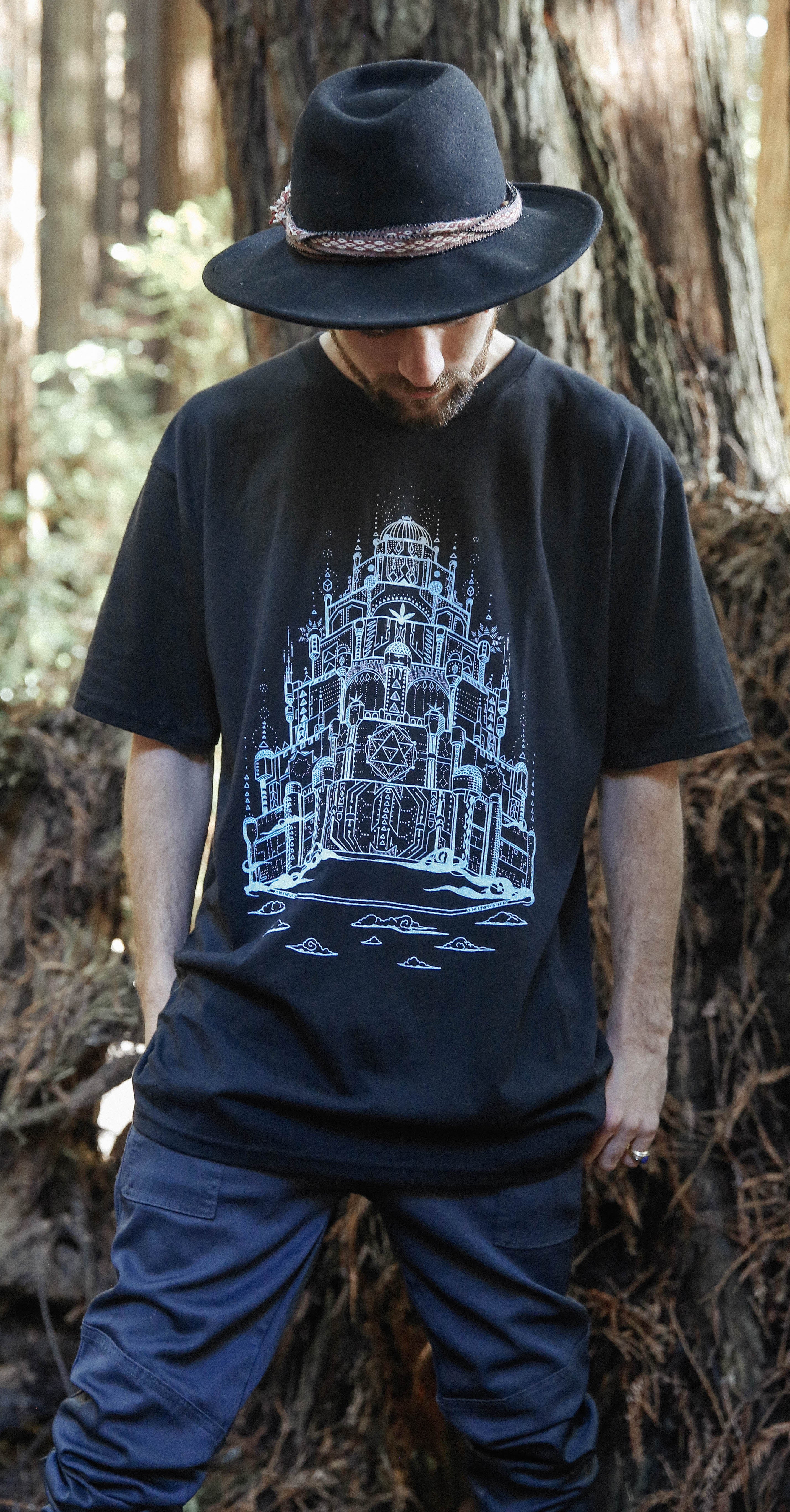 Organic Cotton Men\'s Black Geometric Vimana T-shirt – Sacred Geometrix