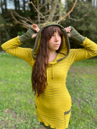 Women's pullover hoodie dress with side pockets. Sacred geometry design. Organic cotton festival clothing made in the USA.